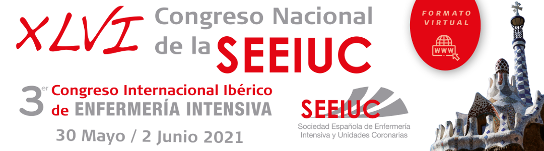 Banner del XLVI Congreso nacional de la SEEIUC. 3r congreso internacional ibérico de Enfermería intensiva. Del 30 de mayo al 2 de junio de 2021